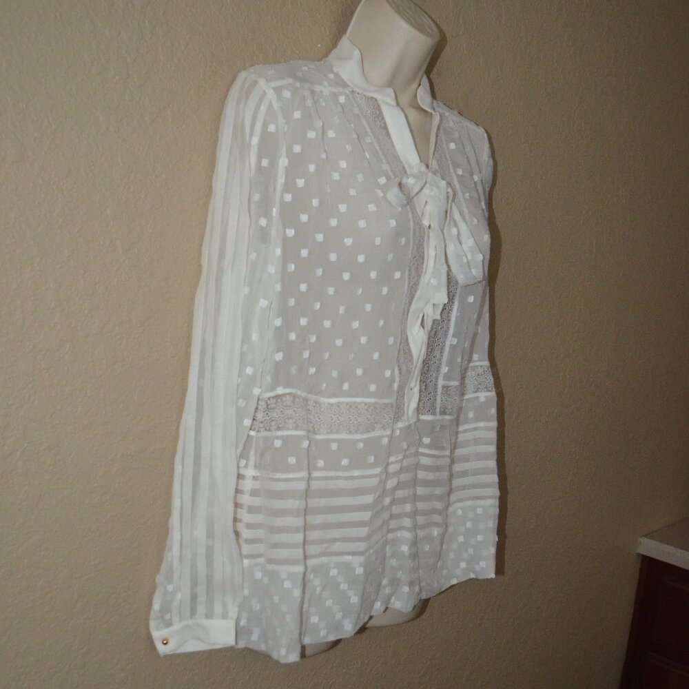 $530 Sz 1 S Zimmermann Off White Sheer Polka Dot Long Sleeve Blouse - Picture 4 of 8